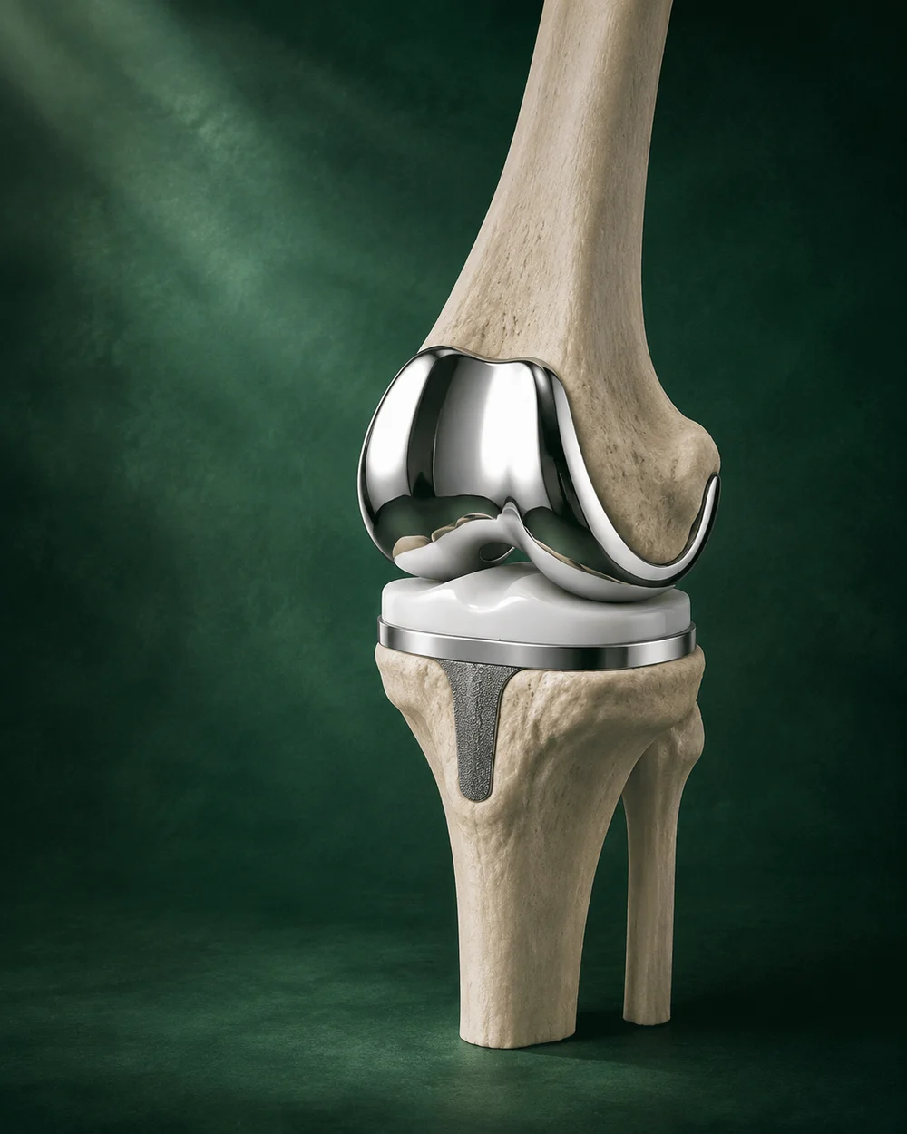 Decorative illustration of a knee replacement model